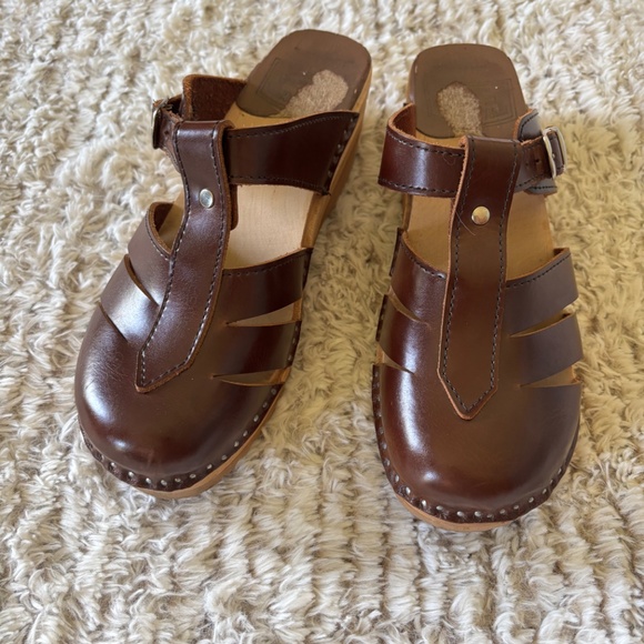 Troentorp Brown Leather Slip On Clogs Size 38 US 7.5 - Picture 6 of 7